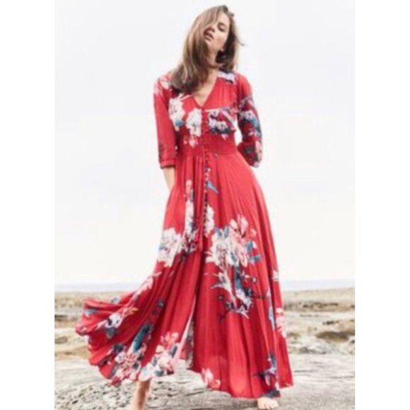 JAASE Maxi Dress Size Small Floral Rayon Smocked Waist Multi Button Down Boho - Picture 1 of 10